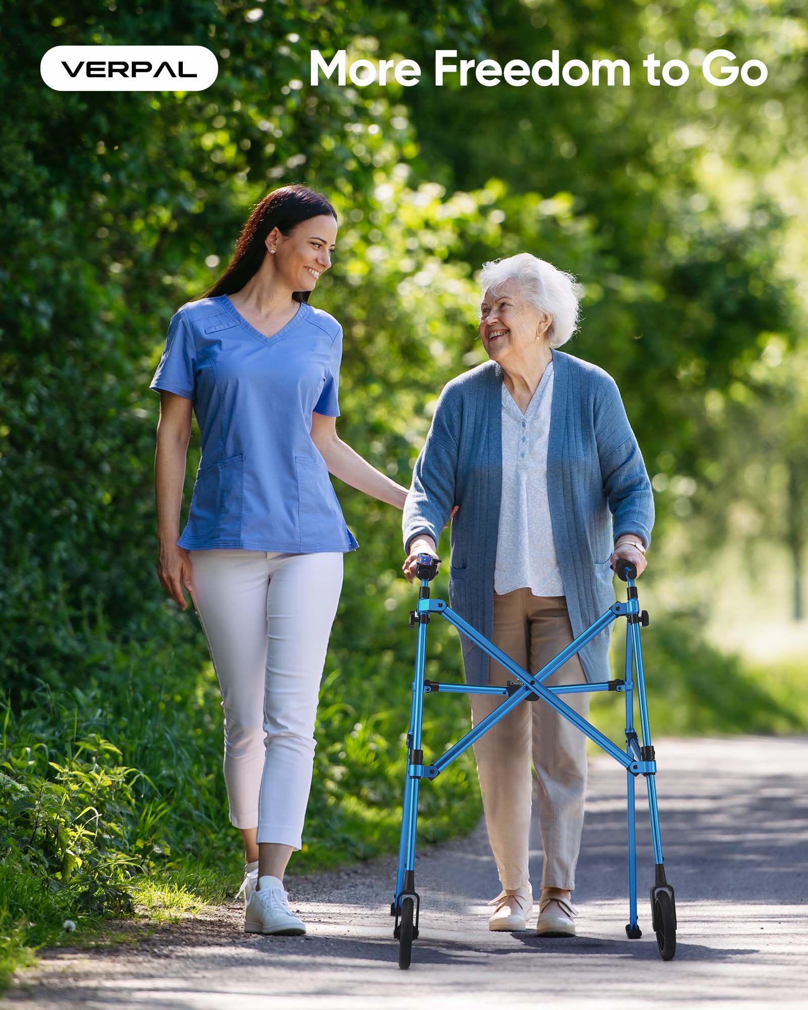 Verpal Lightweight Folding Walker for Seniors with 8 in Wheels, Steel, 330 lb Weight Capacity