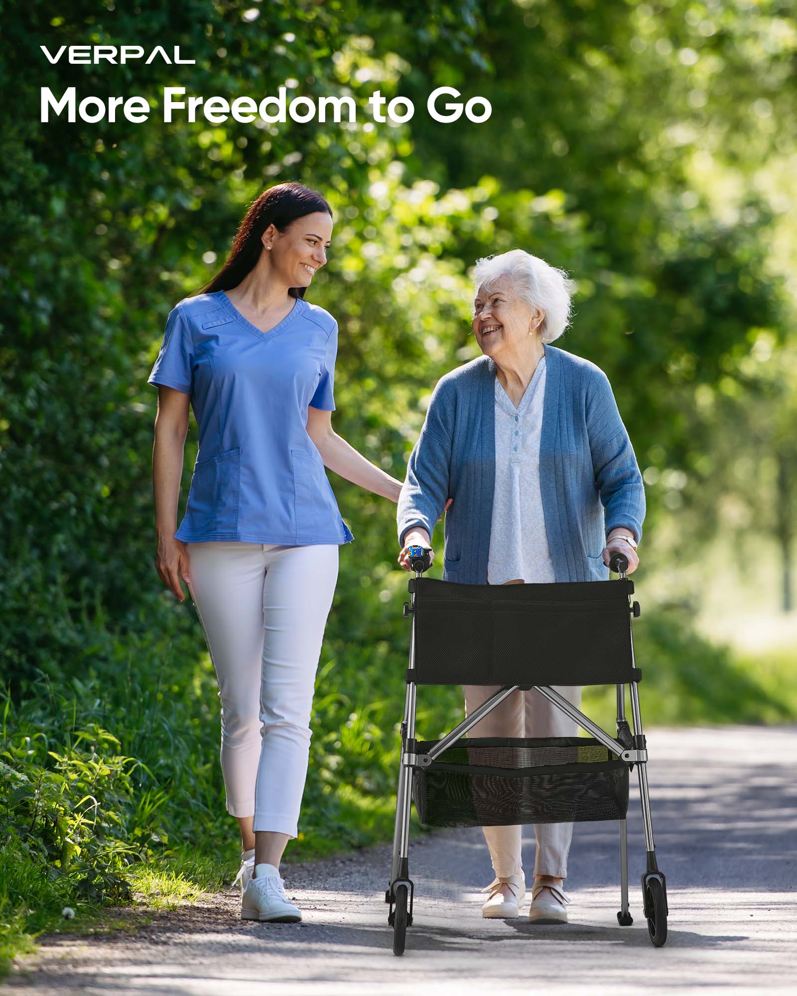 Verpal Lightweight Folding Walker for Seniors with 8 in Wheels, Steel, 330 lb Weight Capacity