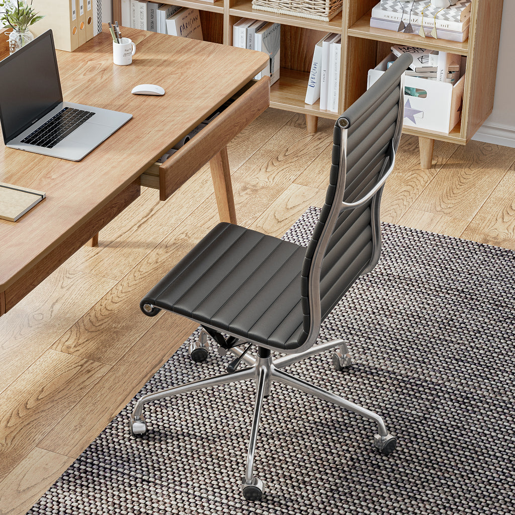 Cottinch Ribbed Office Chair High Back Armless Genuine Leather Ergonomic Desk Chair, Adjustable Height Executive Conference Task Chair Swivel Chair for Home Office