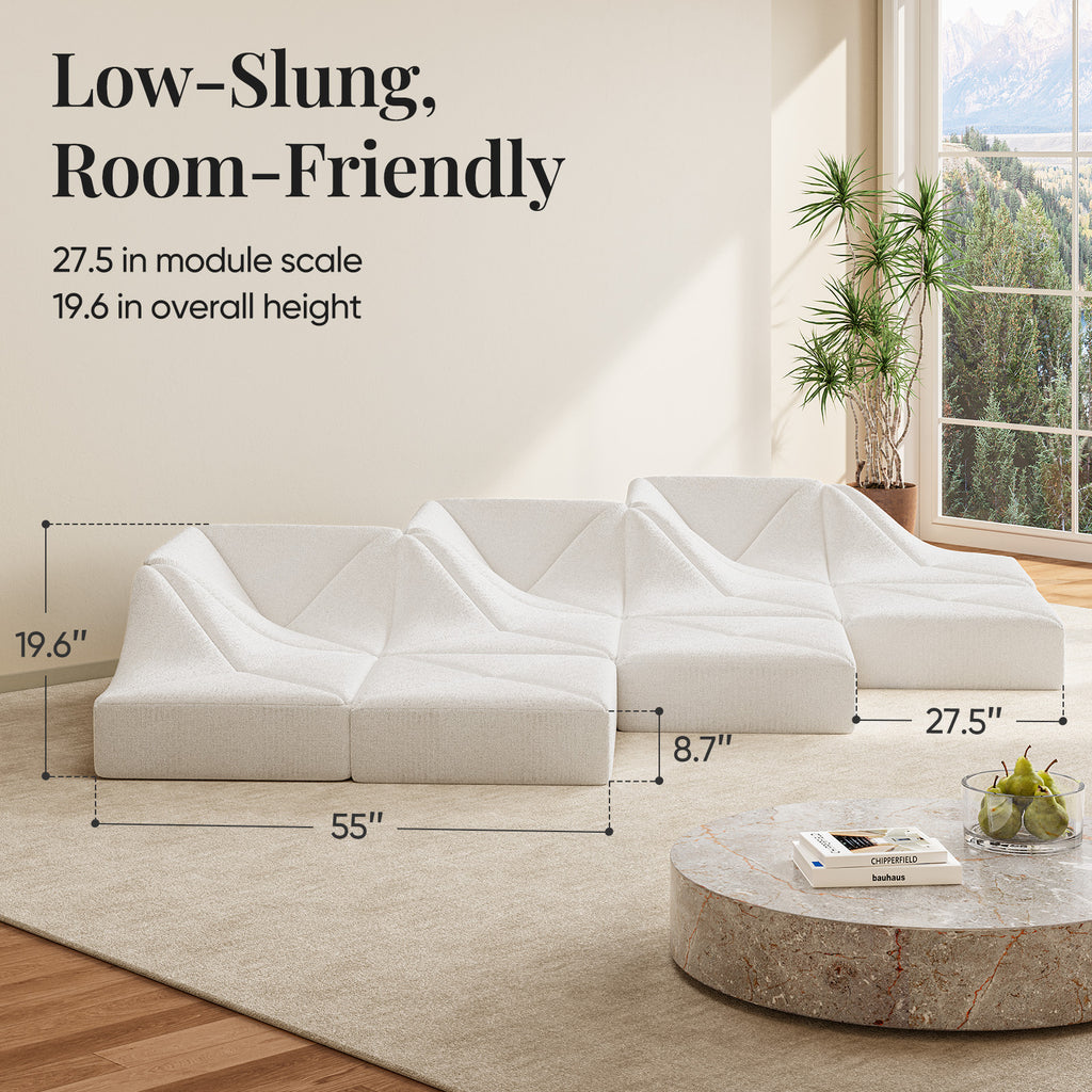 Cottinch Sculptural Modular Sectional Sofa, Triangle Tufted Low Profile Floor Couch for Living Room