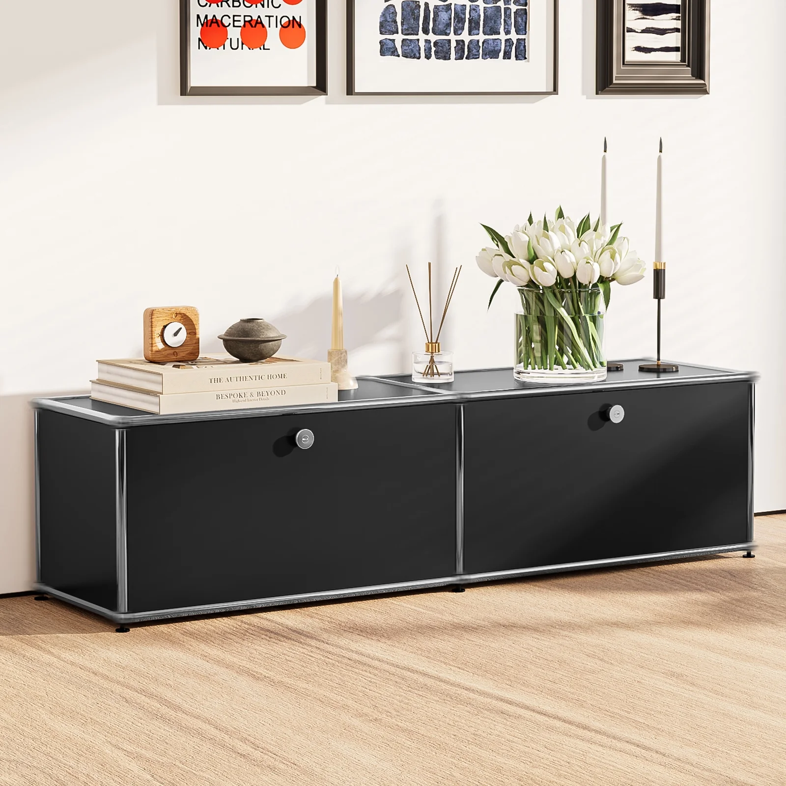 Cottinch Floorstanding Accent Cabinet,Metal Storage Cabinets with 2 Doors for Living Room Bedroom