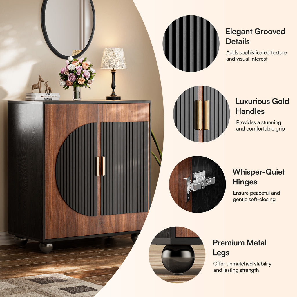 Modular Fluted Buffet Cabinet with Storage, Small Accent Sideboard with Square Doors & Adjustable Shelves 29" Modern Fluted Credenza Media Console Table for Living Room Kitchen Dining Room
