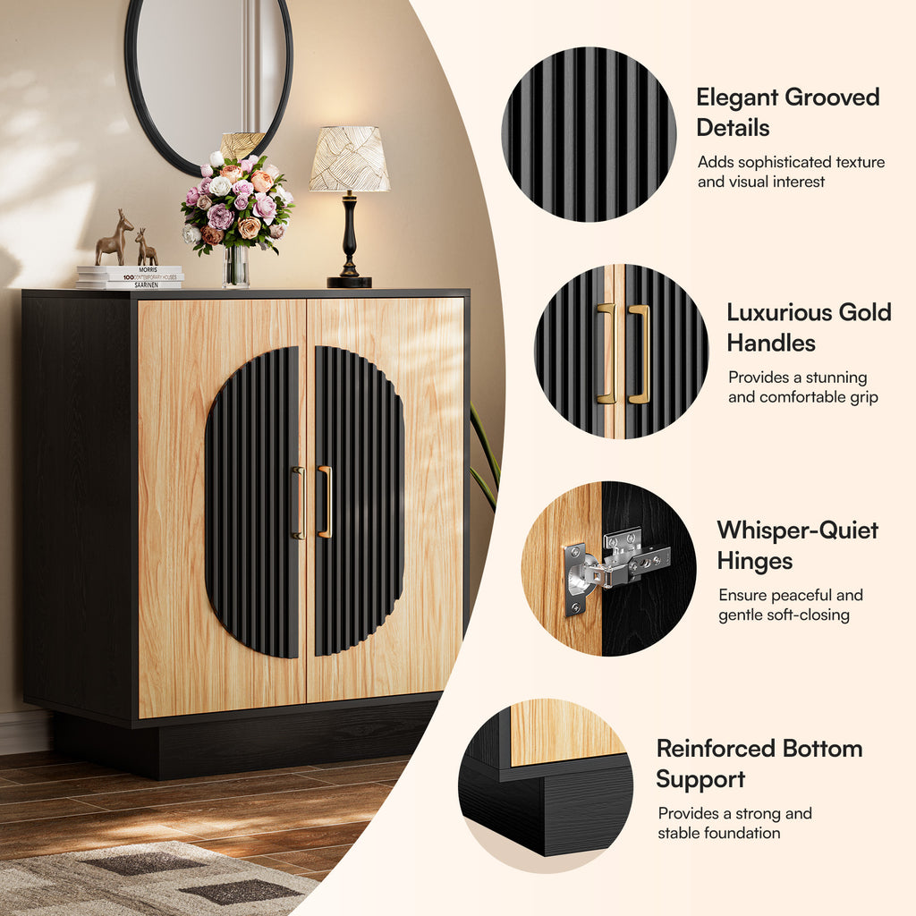 Fluted Buffet Cabinet with Storage, Large Accent Sideboard with Arch Doors & Adjustable Shelves 58" Modern Fluted Credenza Media Console Table for Living Room Kitchen Dining Room