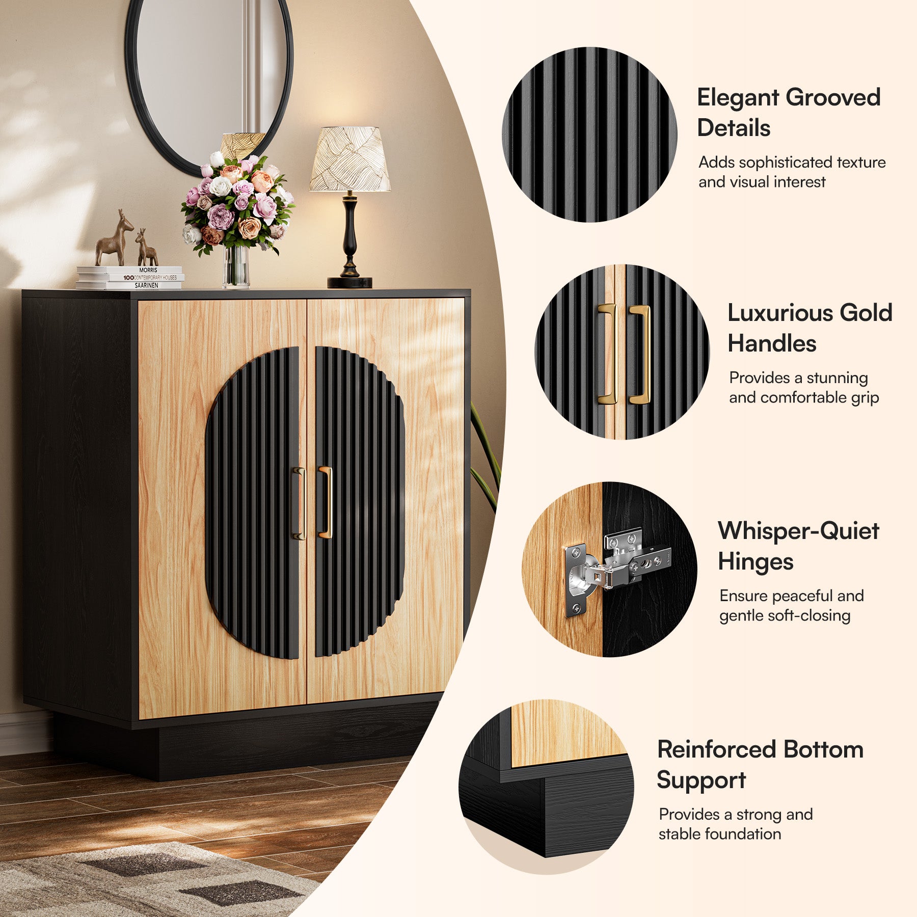 Fluted Buffet Cabinet with Storage, Large Accent Sideboard with Arch Doors & Adjustable Shelves 58" Modern Fluted Credenza Media Console Table for Living Room Kitchen Dining Room