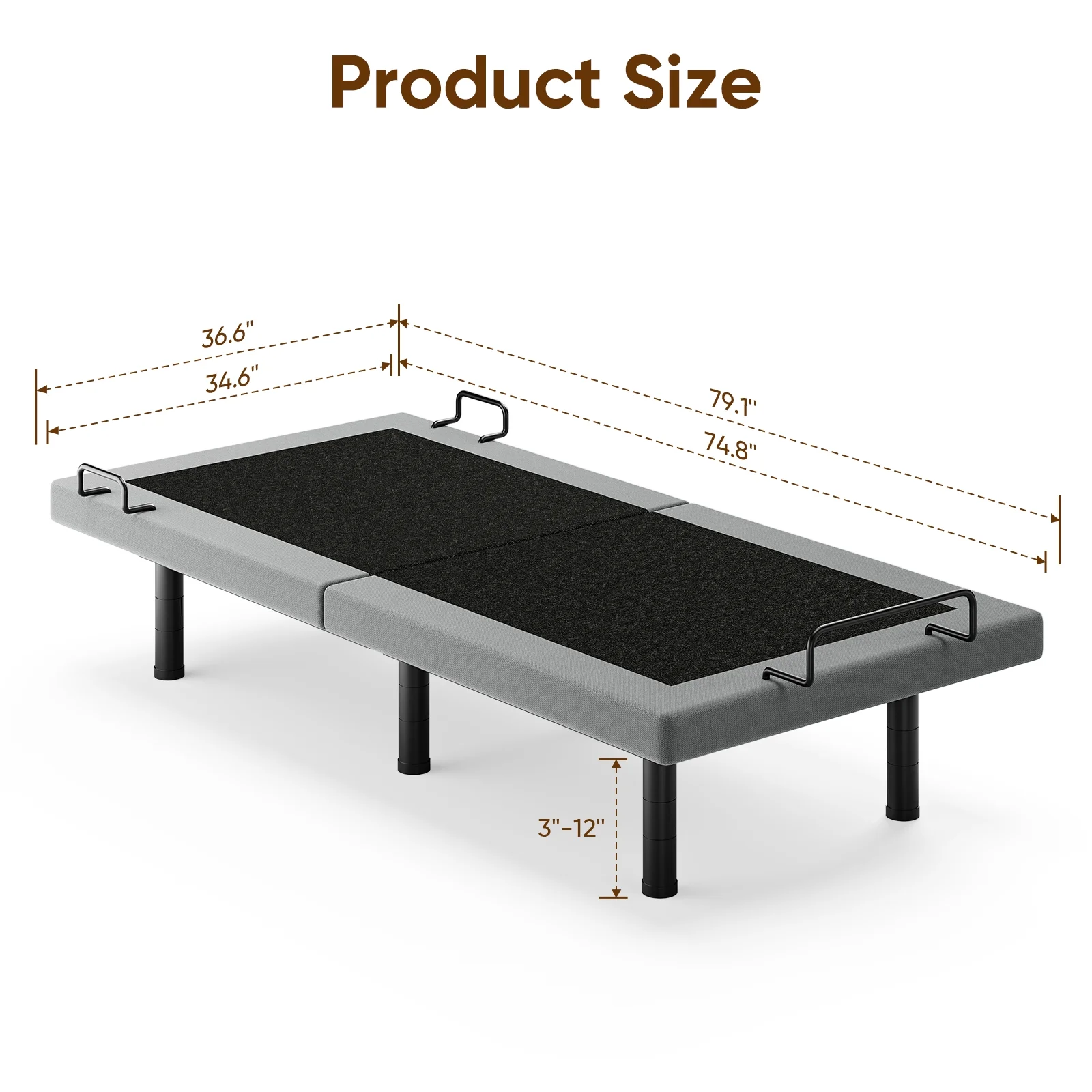 Cottinch Adjustable Bed Base Frame Twin Size for Stress Management with Massage, Remote Control,Adjustable Legs