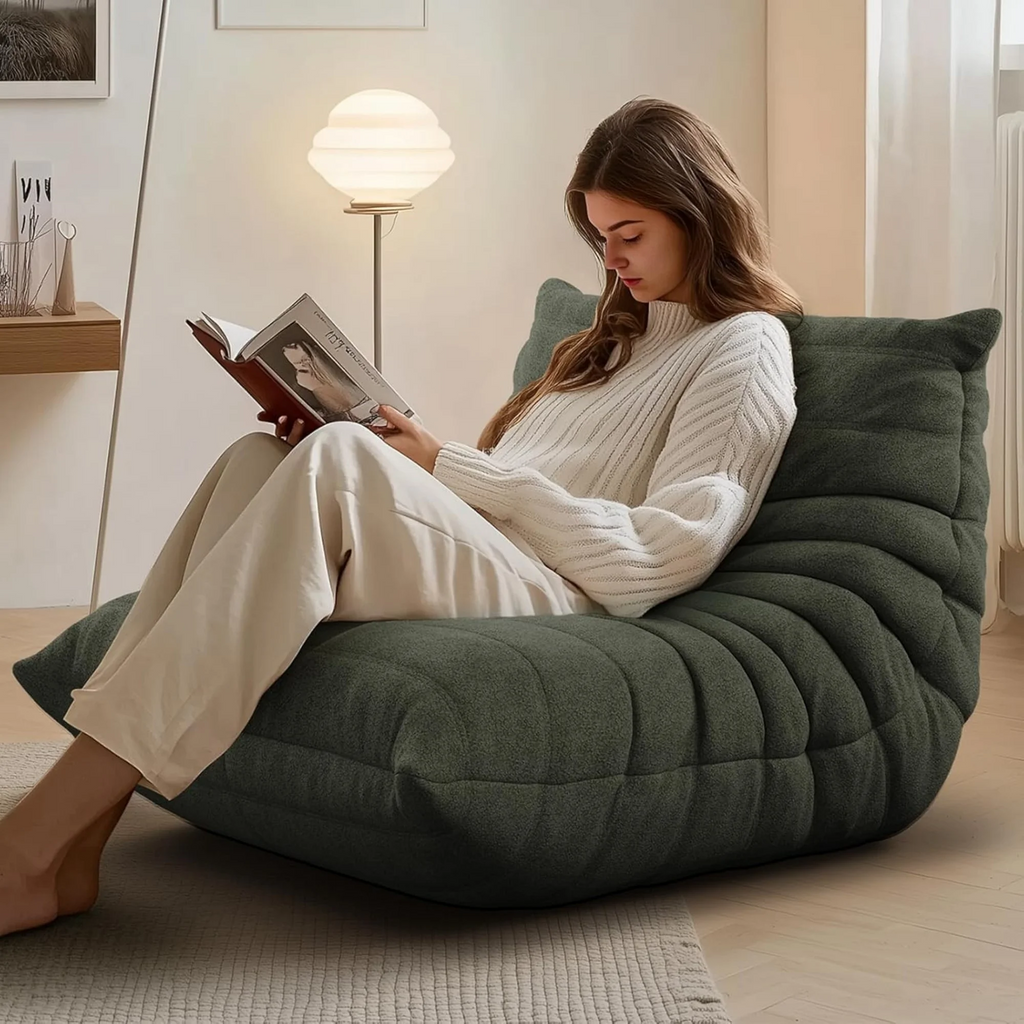 Raffle Pinker Giant Bean Bag Chair Lazy Floor Sofa, Memory Foam Fireside Sofa for Adults, for Living Room Bedroom Dorm Office