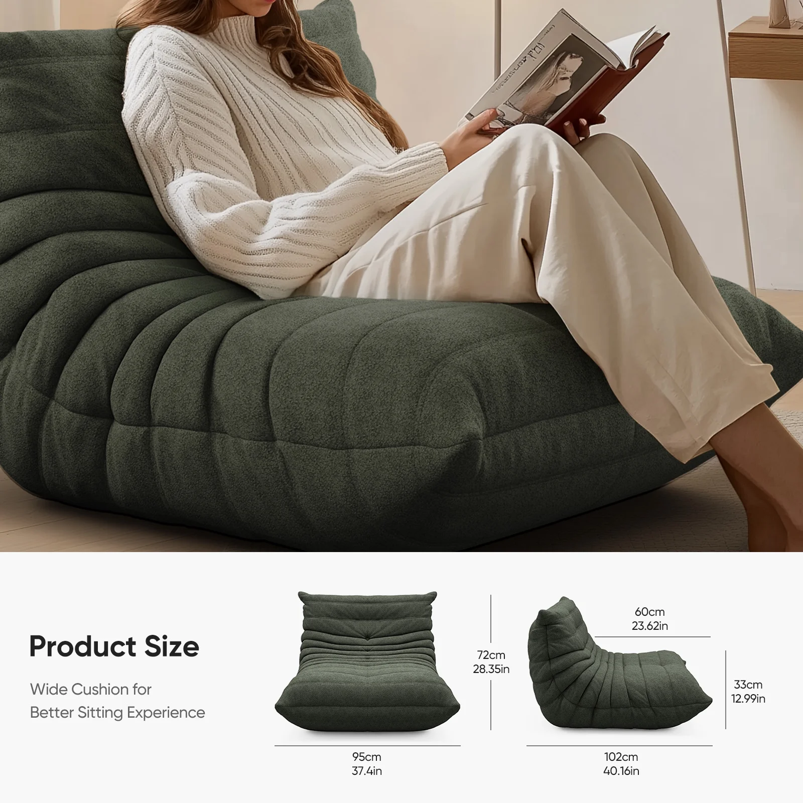 Raffle Pinker Giant Bean Bag Chair Lazy Floor Sofa, Memory Foam Fireside Sofa for Adults, for Living Room Bedroom Dorm Office