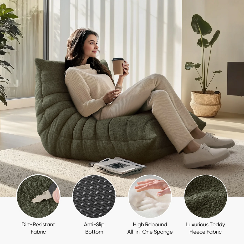 Raffle Pinker Giant Bean Bag Chair Lazy Floor Sofa, Memory Foam Fireside Sofa for Adults, for Living Room Bedroom Dorm Office