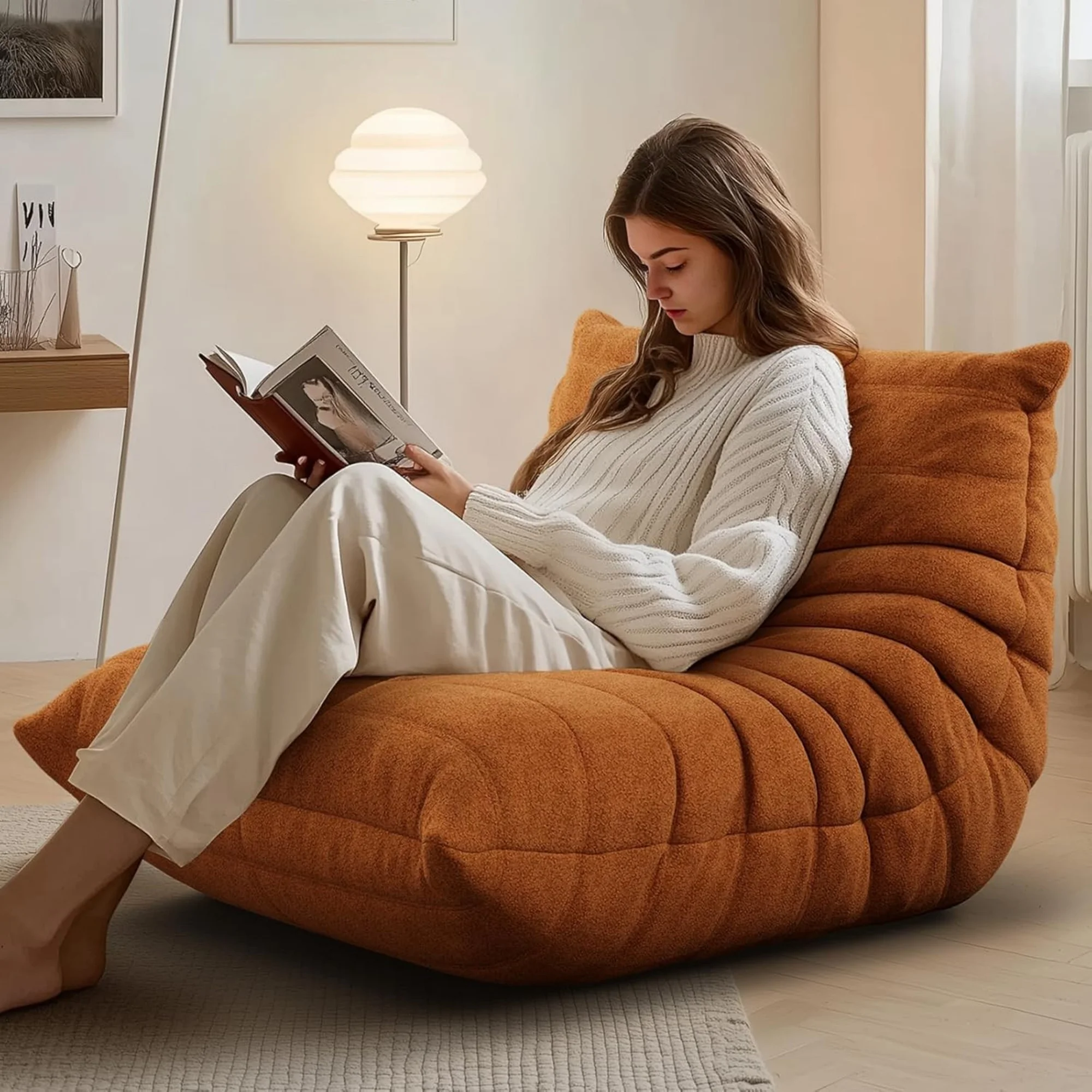Raffle Pinker Giant Bean Bag Chair Lazy Floor Sofa, Memory Foam Fireside Sofa for Adults, for Living Room Bedroom Dorm Office