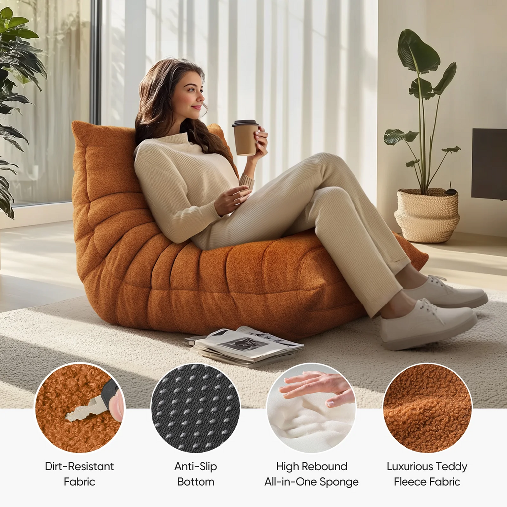 Raffle Pinker Giant Bean Bag Chair Lazy Floor Sofa, Memory Foam Fireside Sofa for Adults, for Living Room Bedroom Dorm Office