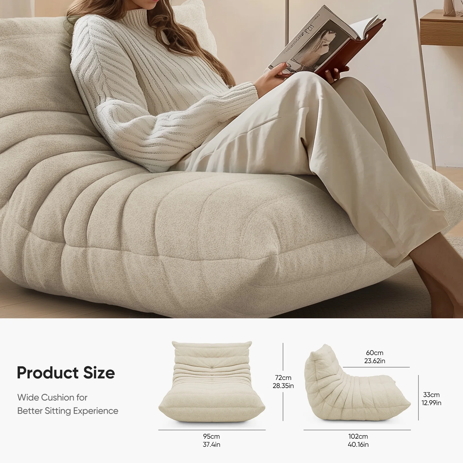 Raffle Pinker Giant Bean Bag Chair Lazy Floor Sofa, Memory Foam Fireside Sofa for Adults, for Living Room Bedroom Dorm Office