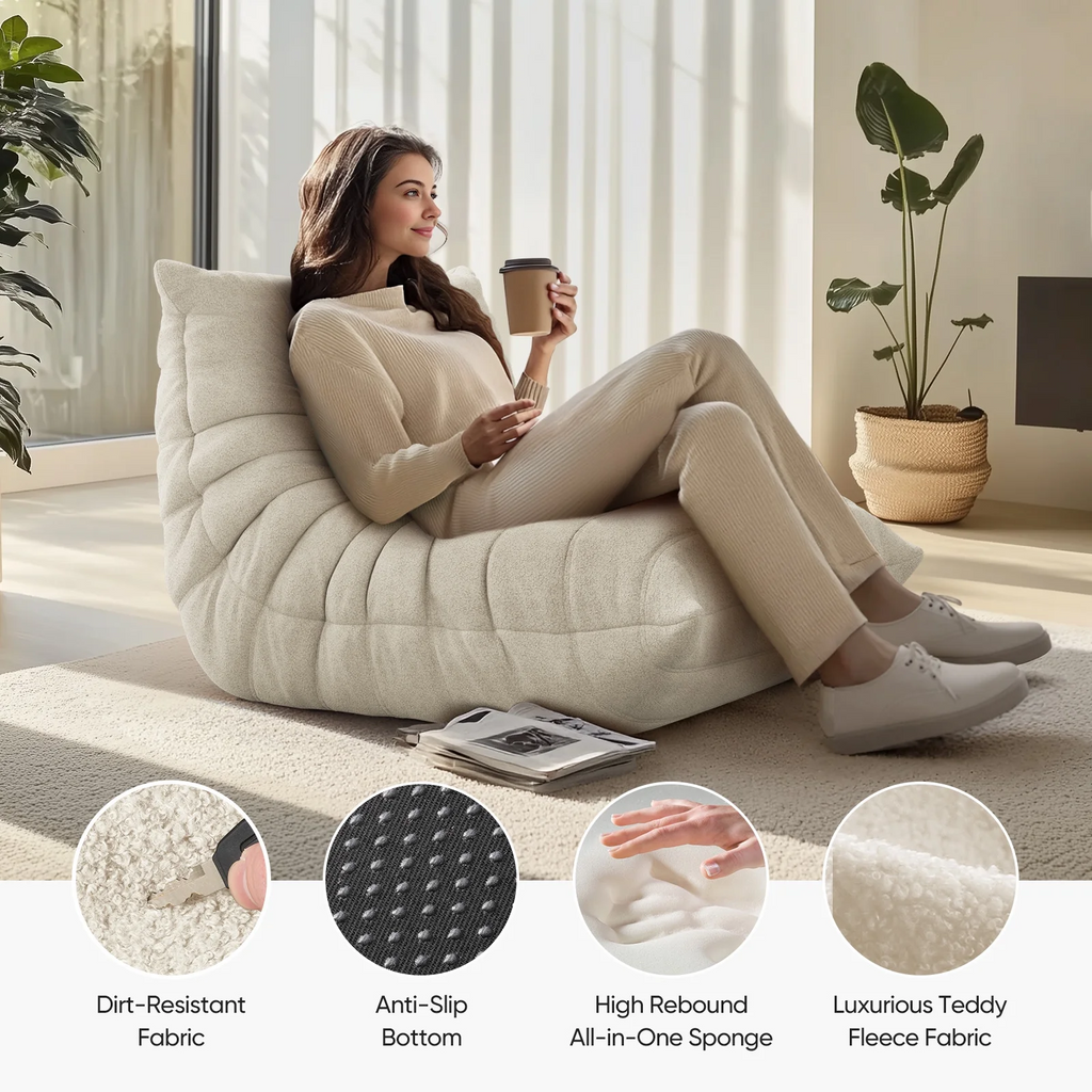 Raffle Pinker Giant Bean Bag Chair Lazy Floor Sofa, Memory Foam Fireside Sofa for Adults, for Living Room Bedroom Dorm Office