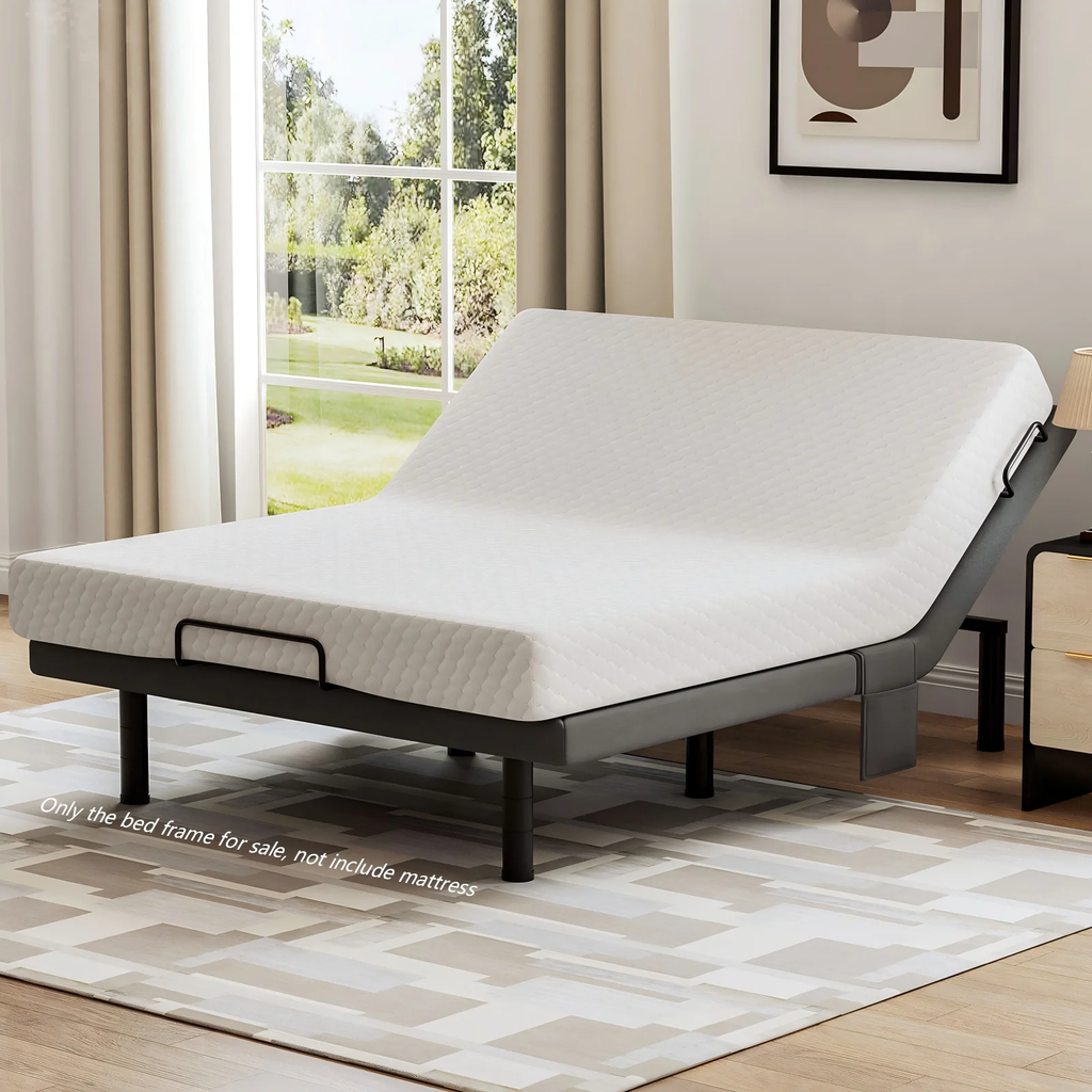 Raffle Pinker Adjustable Queen Bed Frame Electric Power Metal Bed Base,Remote Control,Head & Foot Incline,1000lb Support,Black