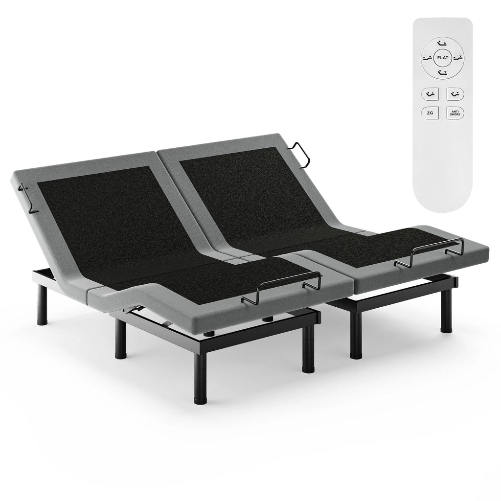 Raffle Pinker Electric Adjustable Bed Frame Split King Metal Bed Base,Upgrade Structure,Dual Motors Head and Foot Incline,Adjustable Legs