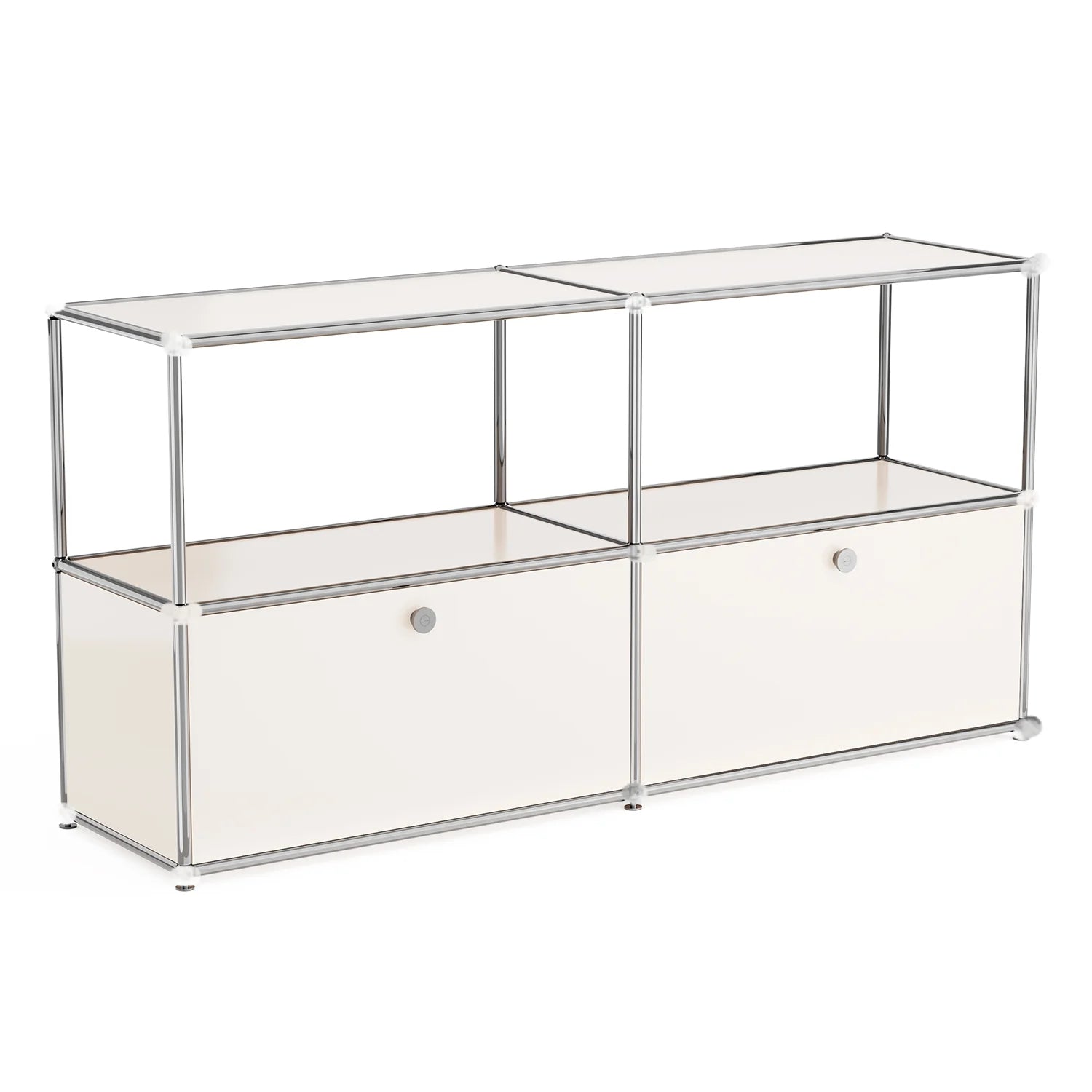 Raffle Pinker Freestanding Storage Cabinets 2-Layer Metal Cabinets with 2 Doors and Shelves for Garage,Living Room,White