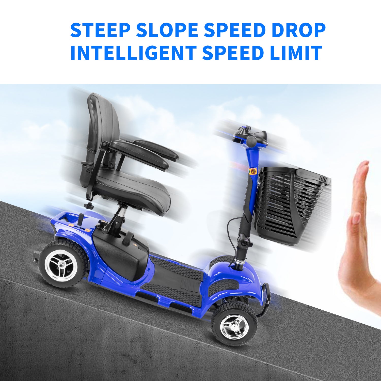 Morrean 4 Wheels Mobility Scooter, Electric Powered Wheelchair Device for Travel, Best Gift for Elderly, Blue