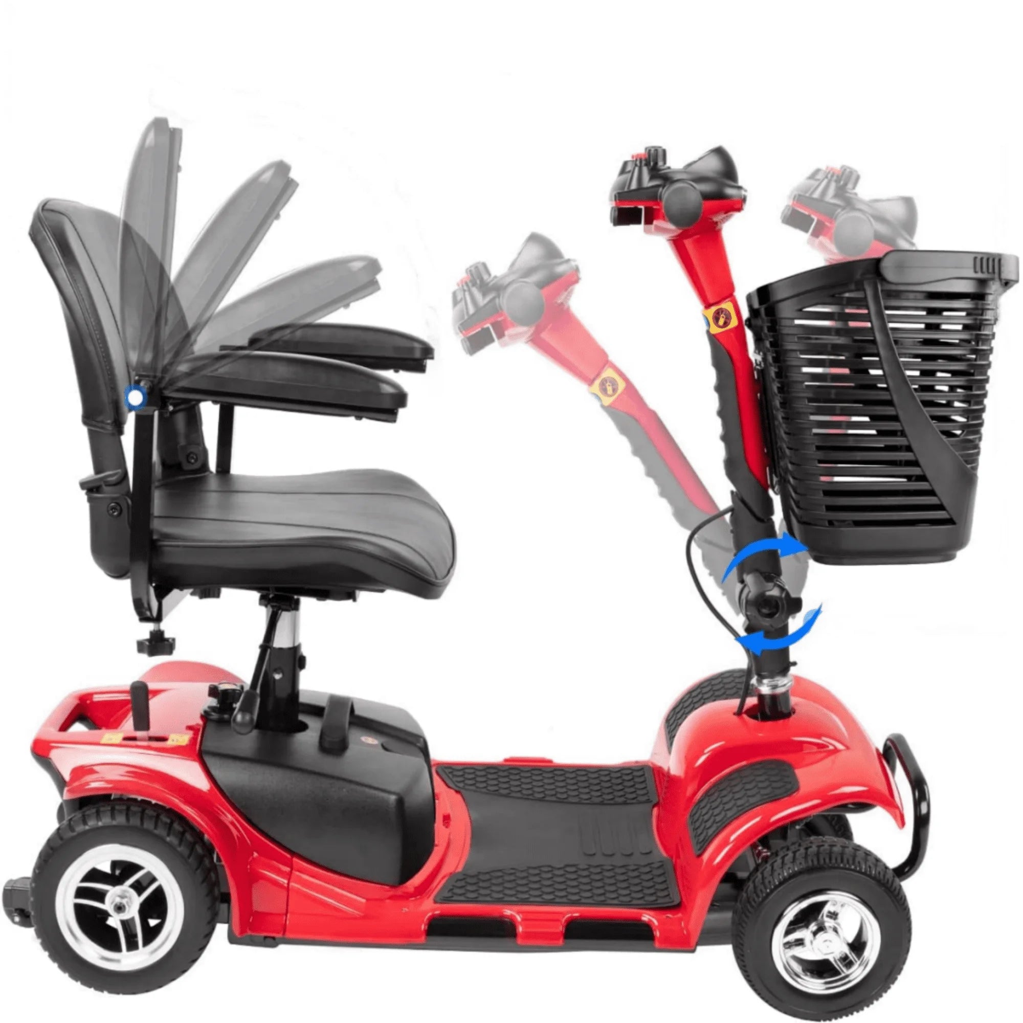 4 Wheel Mobility Scooter for Seniors, Folding Electric Powered Wheelchair Device for Adults, Elderly, Gift for Elderly, Red