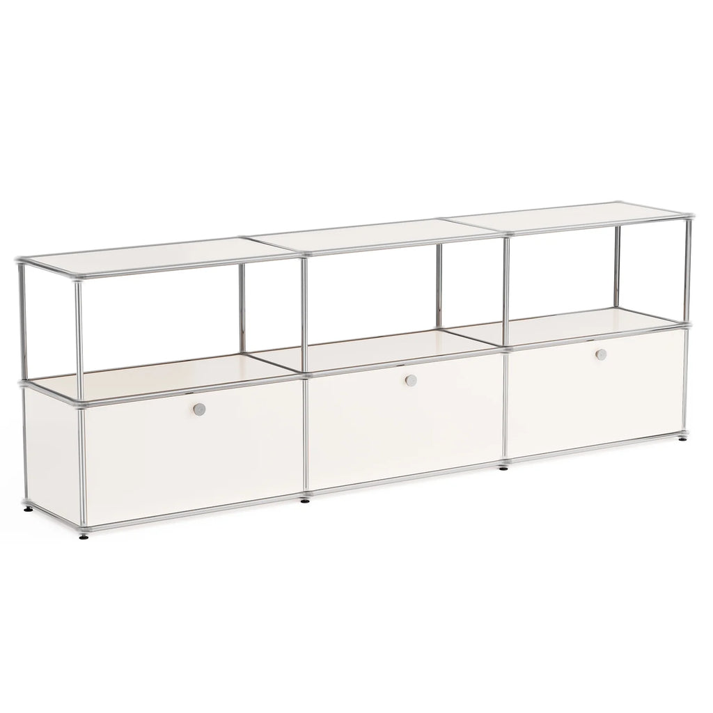 Cottinch 2-Tier Accent Cabinet,Metal Storage Cabinets with 3 Doors,Open Shelf,Freestanding Organizer for Living Room,White