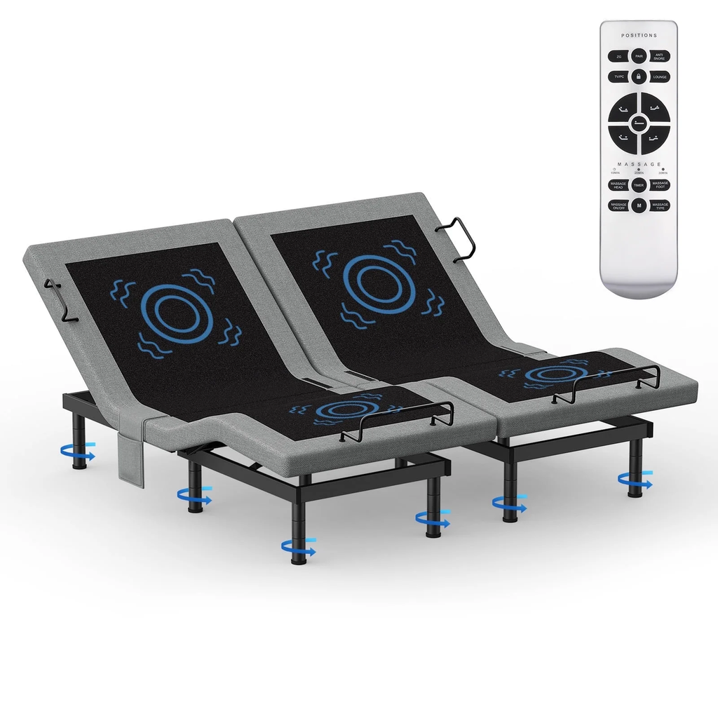 Raffle Pinker Adjustable Bed Frame Split King Power Bed Base Frame with Massage,Remote Controls,Silent Dual Motors