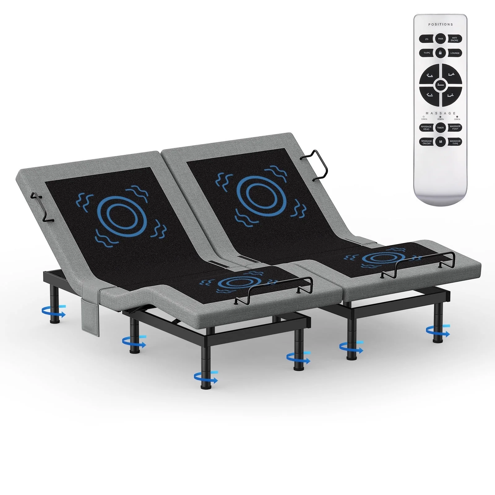 Raffle Pinker Adjustable Bed Frame Split King Power Bed Base Frame with Massage,Remote Controls,Silent Dual Motors