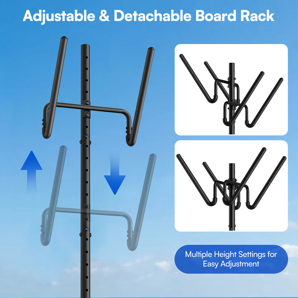 Cottinch Freestanding Surfboard Rack, Heavy Duty Steel Surfboard Storage Rack with Protective Foam, Adjustable Vertical Holder for Surfboards, SUPs, Paddle Boards & Snowboards, Indoor & Garage Use