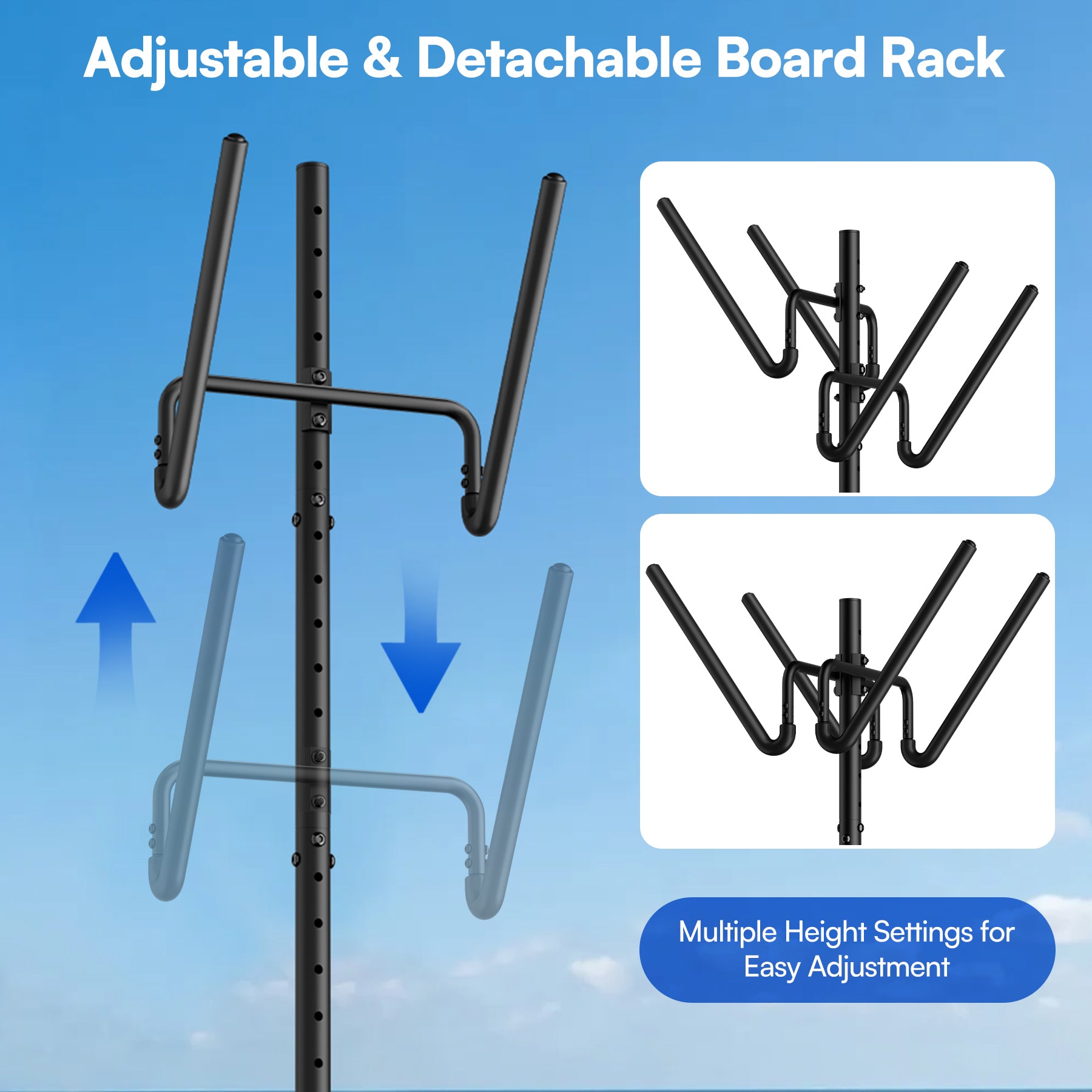 Cottinch Freestanding Surfboard Rack, Heavy Duty Steel Surfboard Storage Rack with Protective Foam, Adjustable Vertical Holder for Surfboards, SUPs, Paddle Boards & Snowboards, Indoor & Garage Use