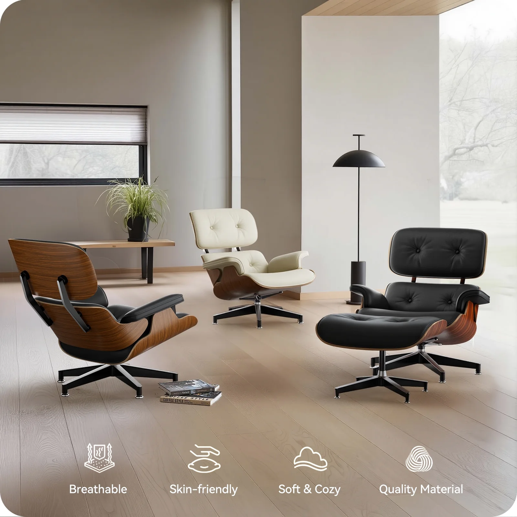 eChamp Swivel Accent Chair with Ottomans,Leather Chaise Lounge Chair and Ottoman,Single Sofa Armchair for Living Room Bedroom