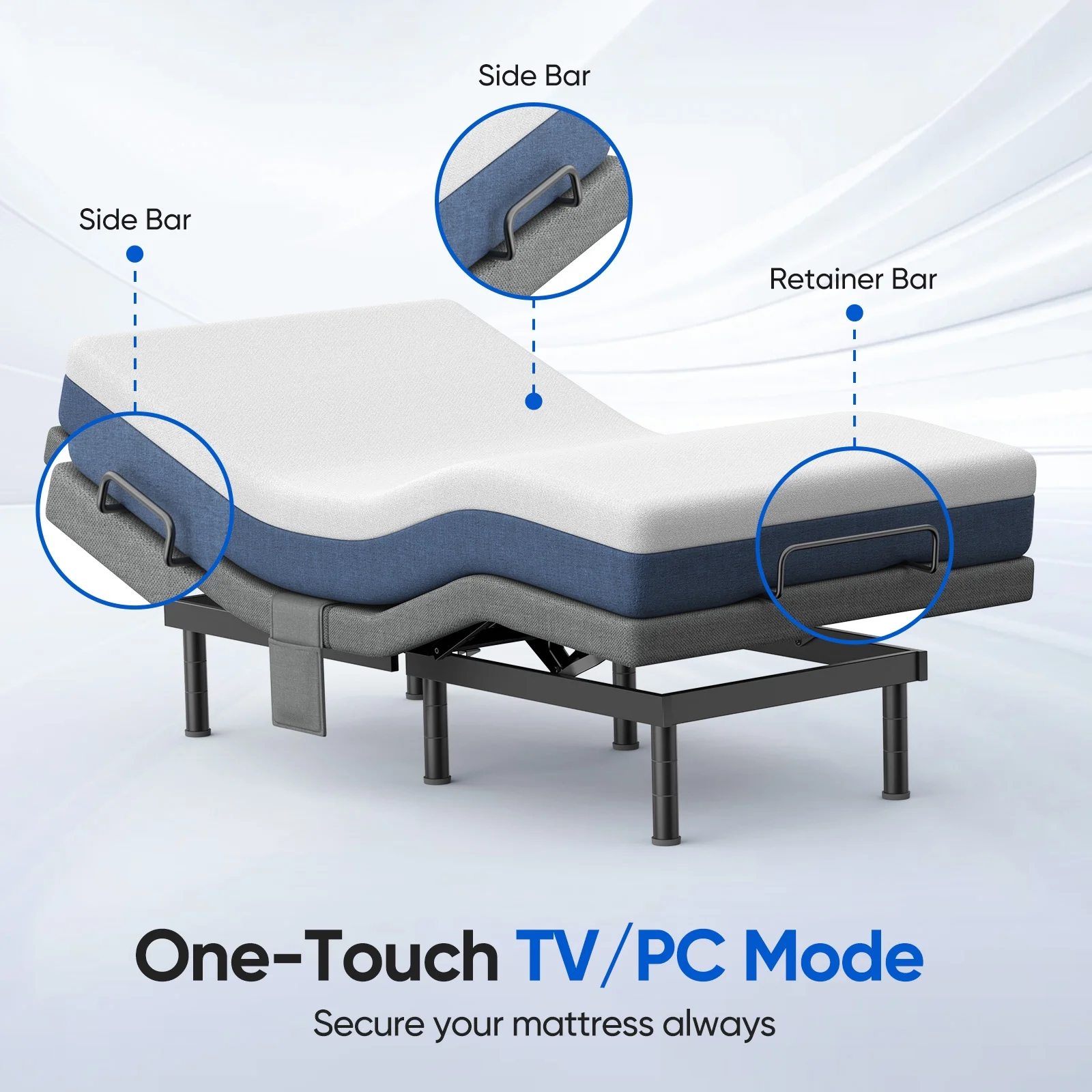 eChamp Electric Adjustable Bed Frame Base with Massage,Remote Controller,No Mattress,Split King Size
