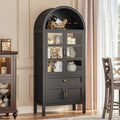 Cottinch 71" Tall Arched Bookshelf, Wood Display Cabinet with Glass Doors and Adjustable Shelves & LED Lights