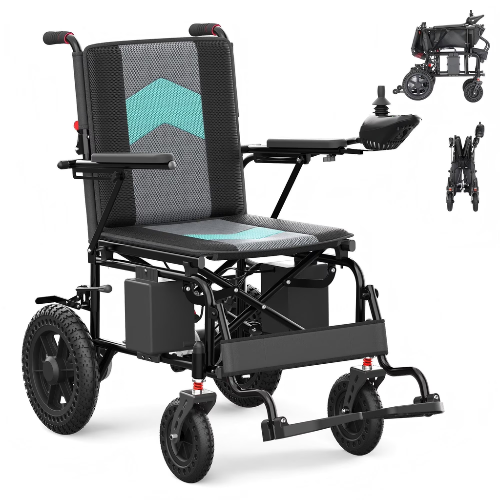 VerPal Portable Electric Wheelchair Foldable Motorized Wheelchairs for Adults Senior,20+ Miles Range,All Terrain,Black