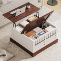 Cottinch 31.5" Farmhouse Lift Top Coffee Table with Large Hidden Storage Compartments, Wood Square Center Table with Rivet Barn Door for Living Room