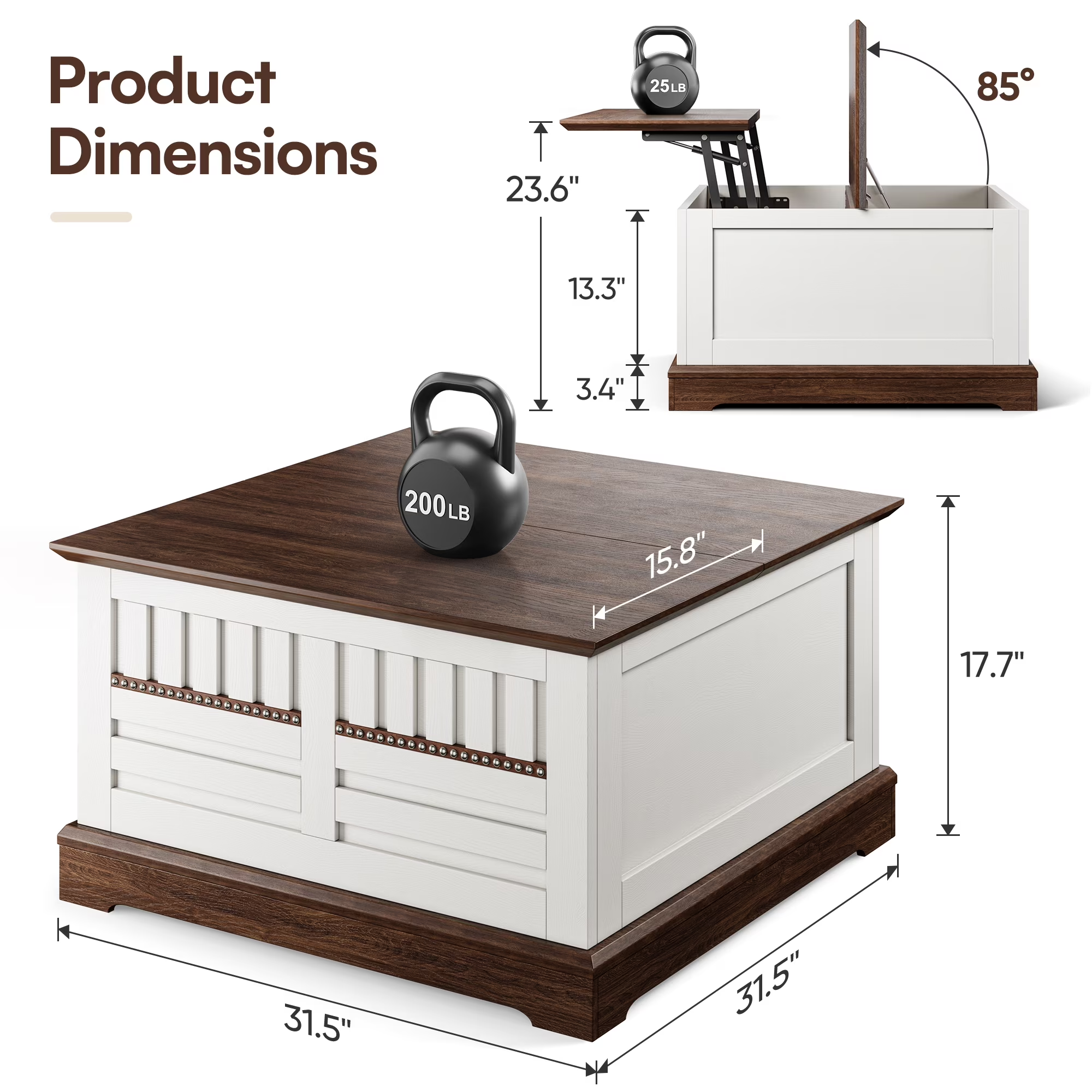 Cottinch 31.5" Farmhouse Lift Top Coffee Table with Large Hidden Storage Compartments, Wood Square Center Table with Rivet Barn Door for Living Room