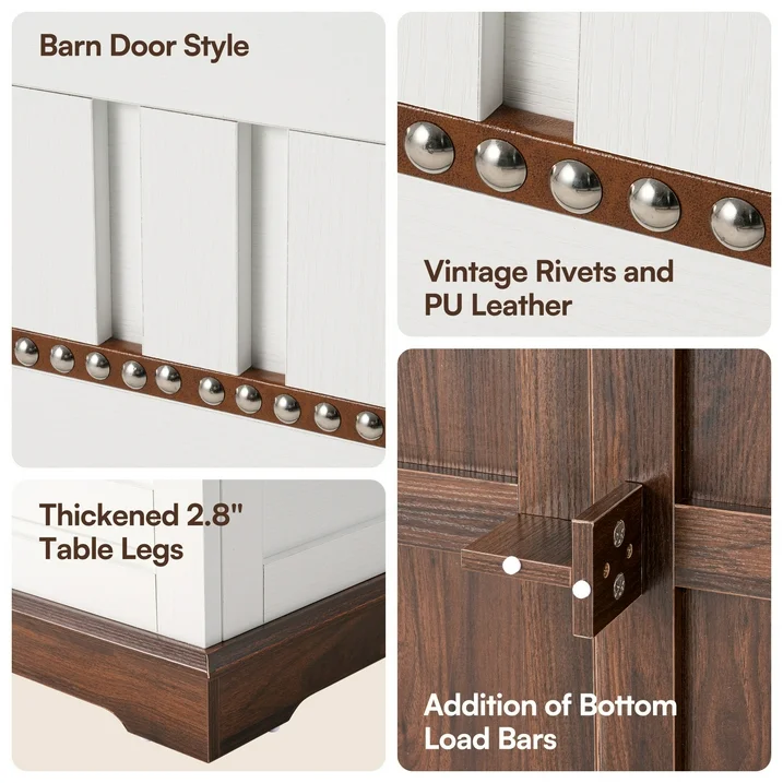 Cottinch 31.5" Farmhouse Lift Top Coffee Table with Large Hidden Storage Compartments, Wood Square Center Table with Rivet Barn Door for Living Room