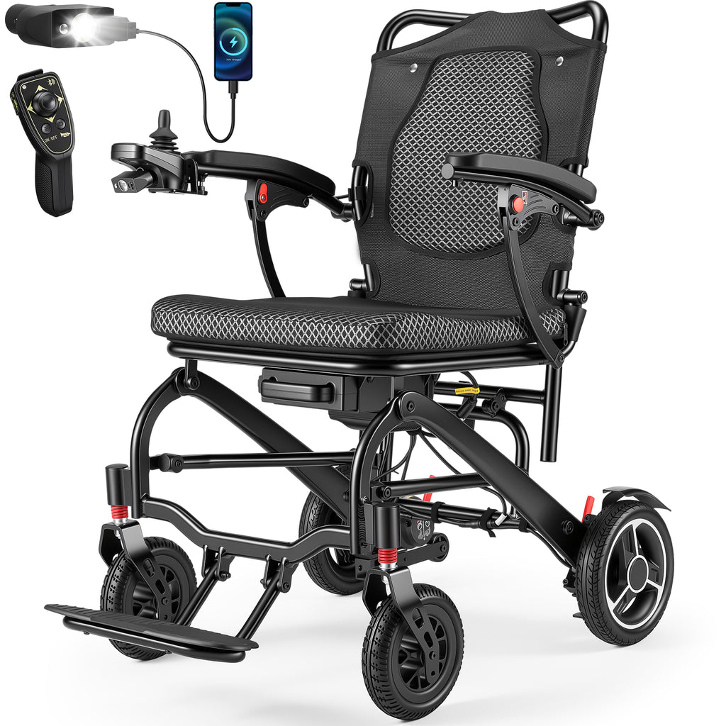 Morrean 33lbs Lightweight Electric Wheelchair, T700 Carbon Fiber All Terrain Motorized Wheelchairs for Seniors,20 Miles