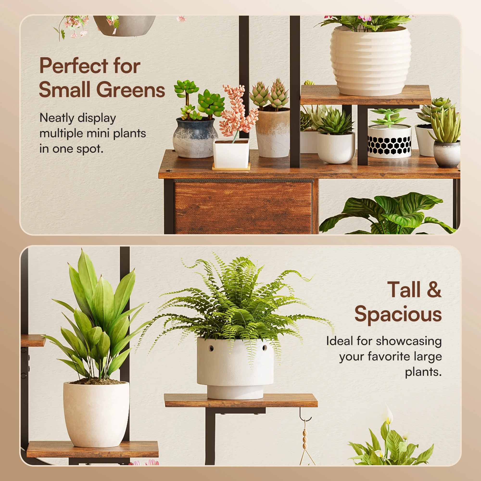 eChamp Plant Stand with Grow Light 3 Color Modes & Storage Drawer, 59" Tall Indoor Plant Shelf 9-Tier Metal Plant Rack Flower Holder for Home, Patio, 10 Brightness Levels, Timer, Wide Base