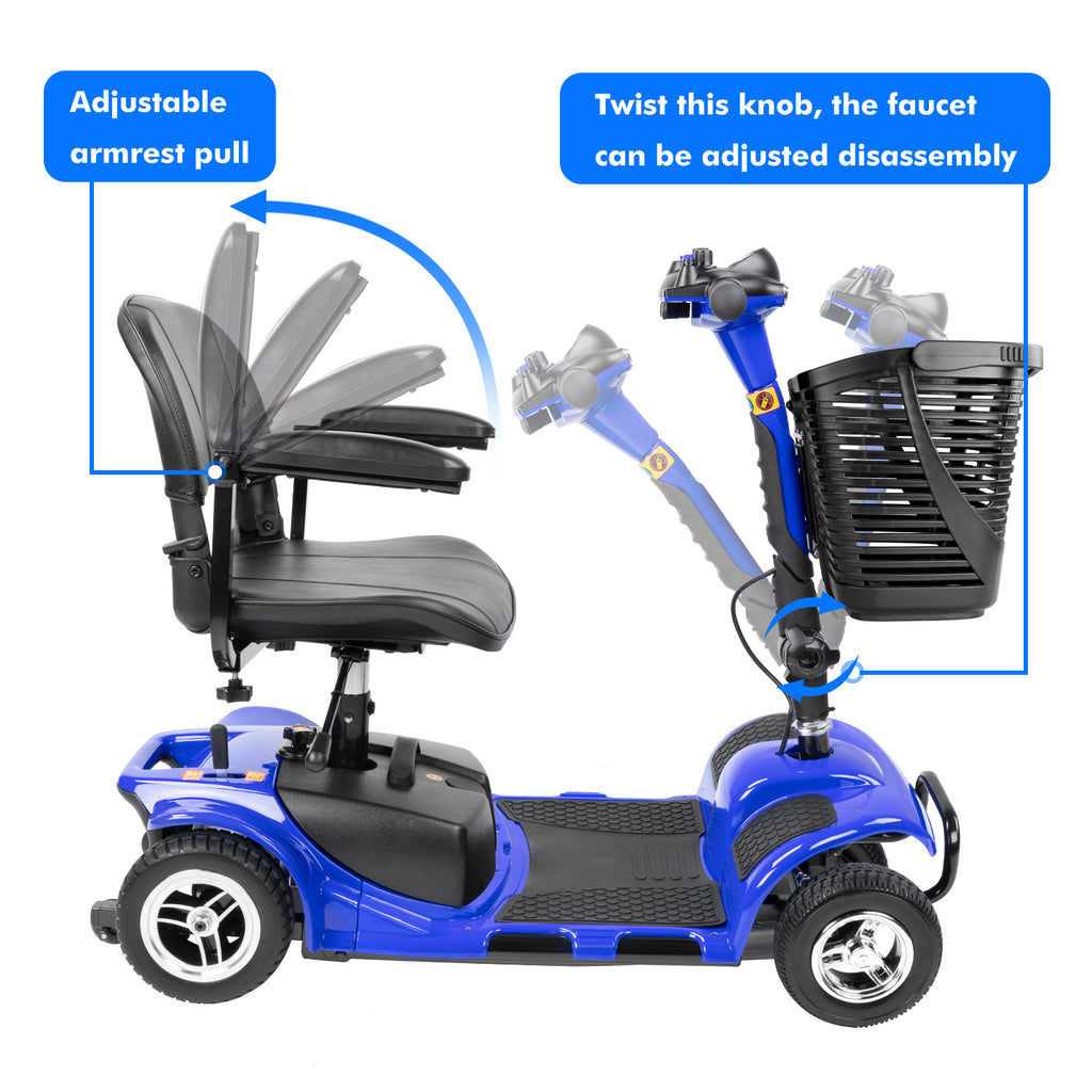 4 Wheel Mobility Scooter for Seniors, Folding Electric Powered Wheelchair Device for Adults, Elderly, Gift for Elderly, Blue