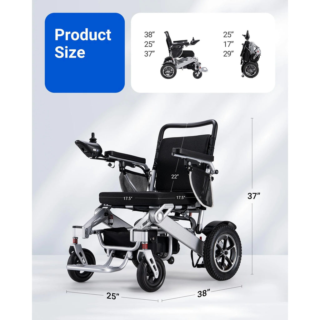 Morrean Electric Wheelchair Power Foldable Motorized Wheelchairs Mobility Scooter for Adults Senior,300 lbs,Black Silver