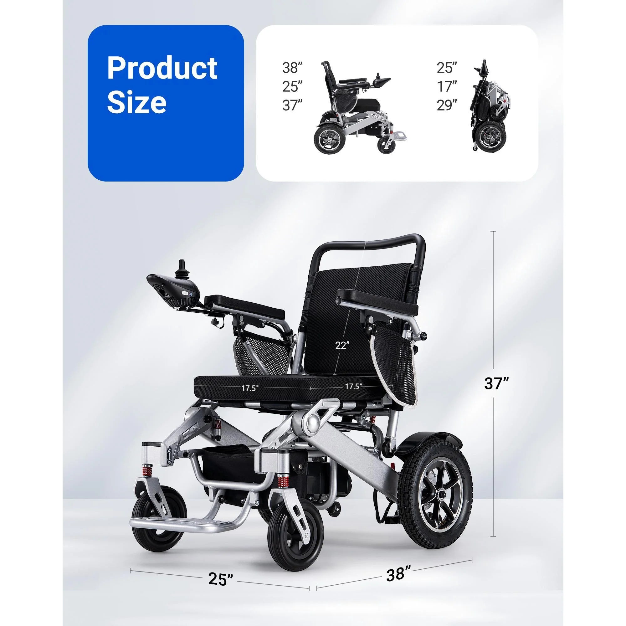 Morrean Electric Wheelchair Power Foldable Motorized Wheelchairs Mobility Scooter for Adults Senior,300 lbs,Black Silver