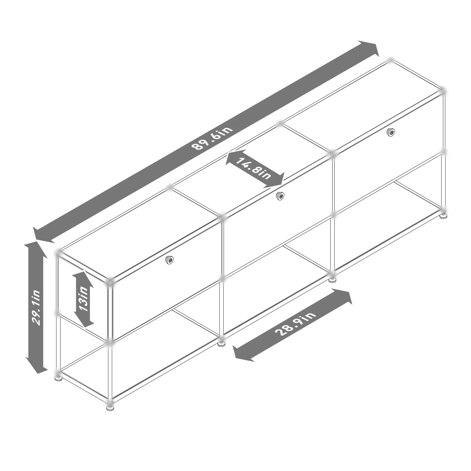 Cottinch 2-Tier Accent Cabinet,Metal Storage Cabinets with 3 Doors,Open Shelf,Freestanding Organizer for Living Room,Brown