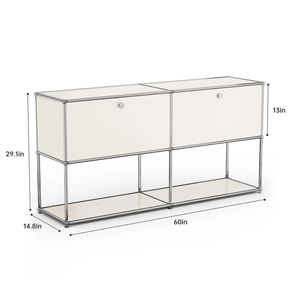 Raffle Pinker Freestanding Storage Cabinets 2-Layer Metal Cabinets with 2 Doors and Shelves for Garage,Living Room,White