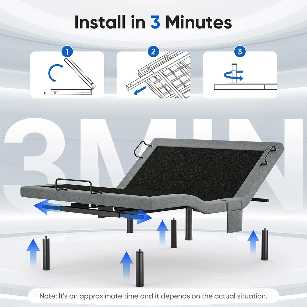 Raffle Pinker Adjustable Queen Bed Frame Electric Power Metal Bed Base,Remote Control,Head & Foot Incline,1000lb Support,Black