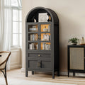 71" Tall Arched Bookshelf, Kitchen Pantry Storage Cabinet, 3-ier BooTkcase with 2 Glass Doors for Living Room, Kitchen, Home Office