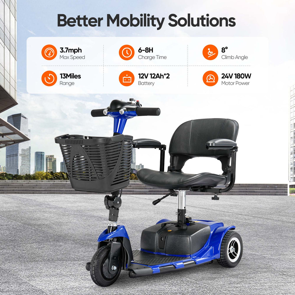 Morrean 3 Wheel Electric Powered Mobility Scooter, with Lighting Folding Travel Mobile Wheelchair for Seniors, Gift for Elderly, Blue