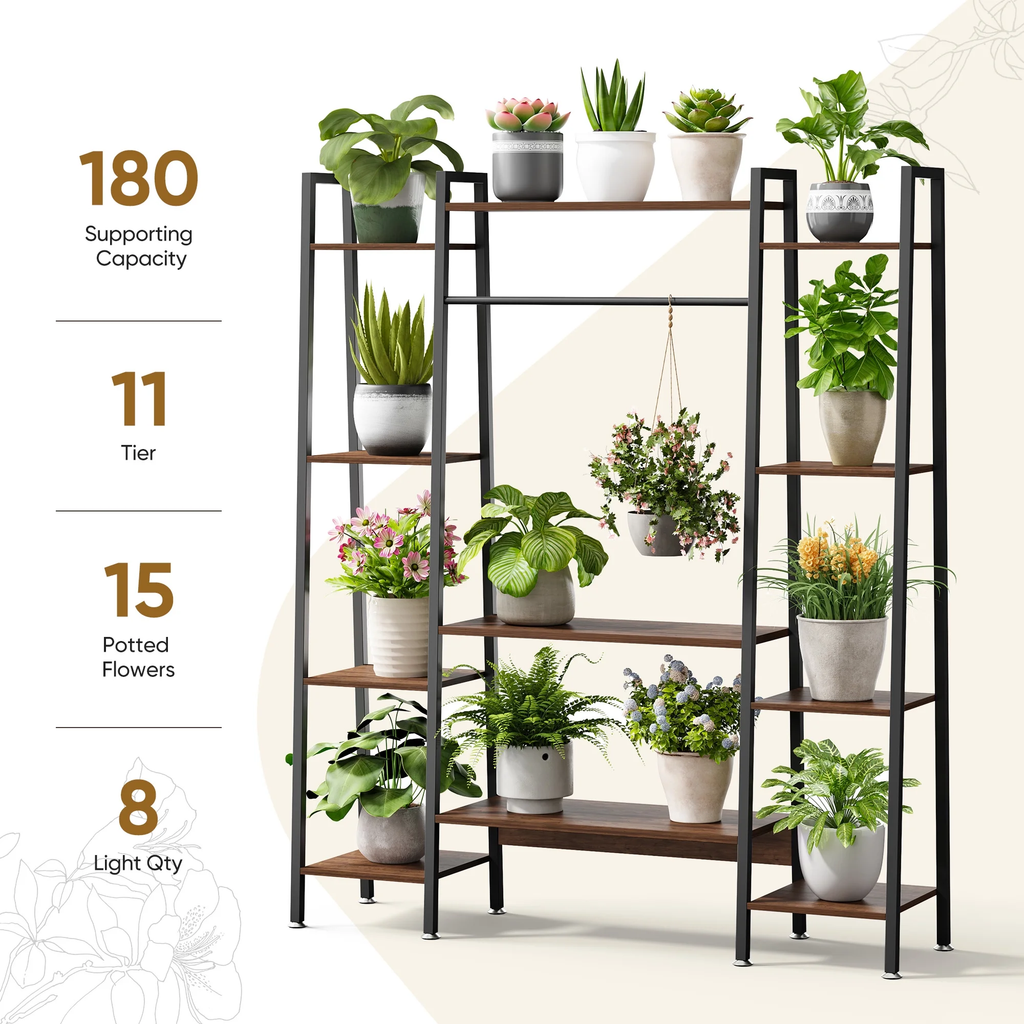 Cottinch 55" Tall Plant Stand,11-Tier Larger Plant Shelf Indoor Outdoor Plant Rack Support 180LB Holds 15 Pots