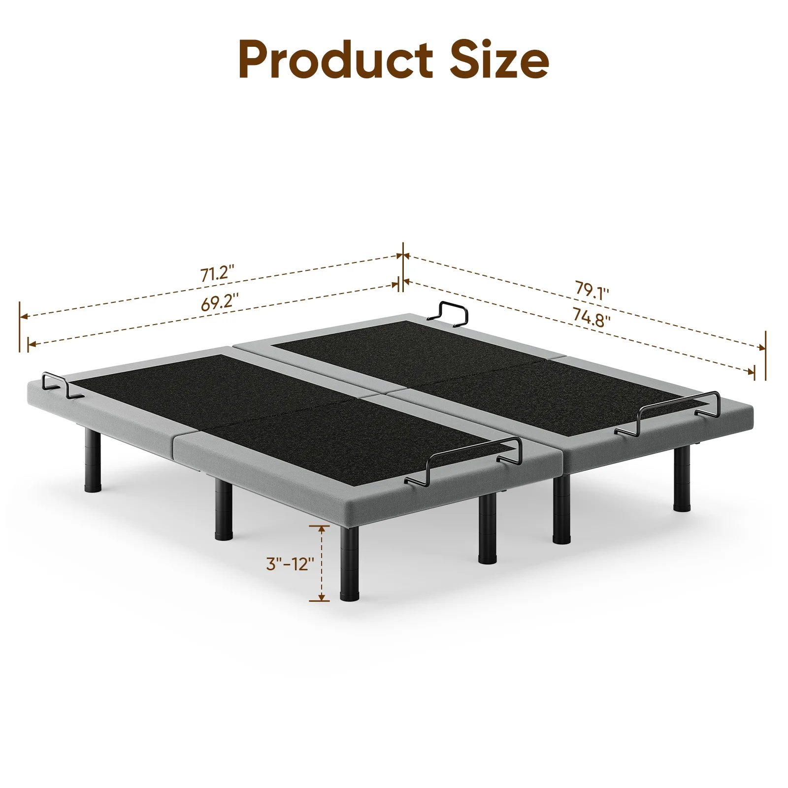 Raffle Pinker Electric Adjustable Bed Frame Split King Metal Bed Base,Upgrade Structure,Dual Motors Head and Foot Incline,Adjustable Legs