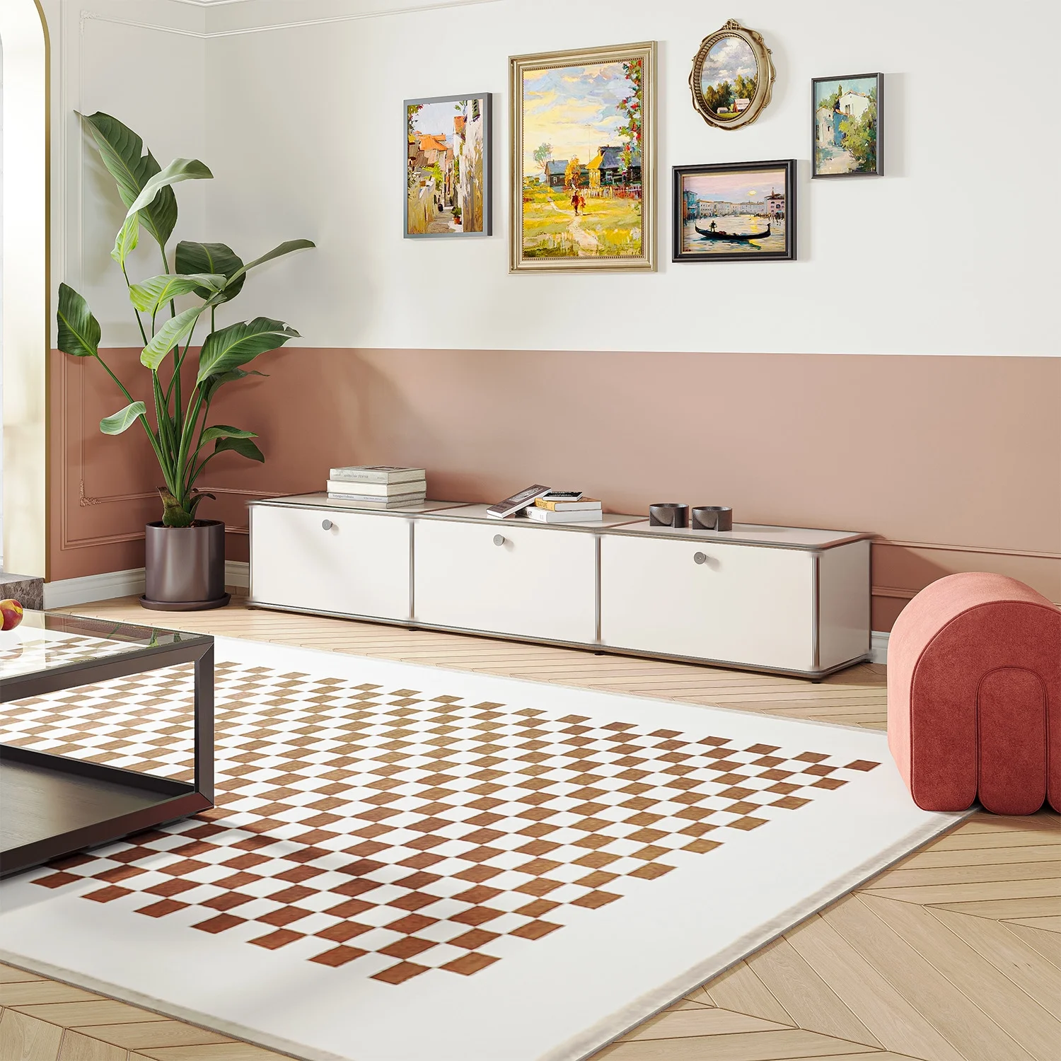 Raffle Pinker Metal Storage Cabinets with 3 Doors,Floor Steel Cabinets Metal Locker Organizer for Kitchen,Garage,White