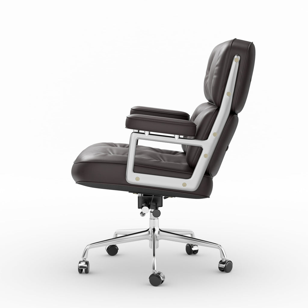 Cottinch Mid Back Genuine Leather Office Chair, Adjustable Height and Liftable Swivel Computer Chair with Rolling Casters for Home Office Use