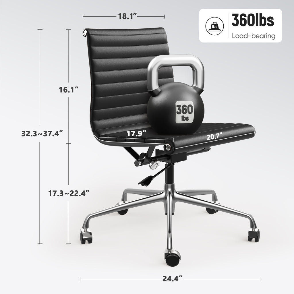 Cottinch Ribbed Office Chair High Back Armless Genuine Leather Ergonomic Desk Chair, Adjustable Height Executive Conference Task Chair Swivel Chair for Home Office
