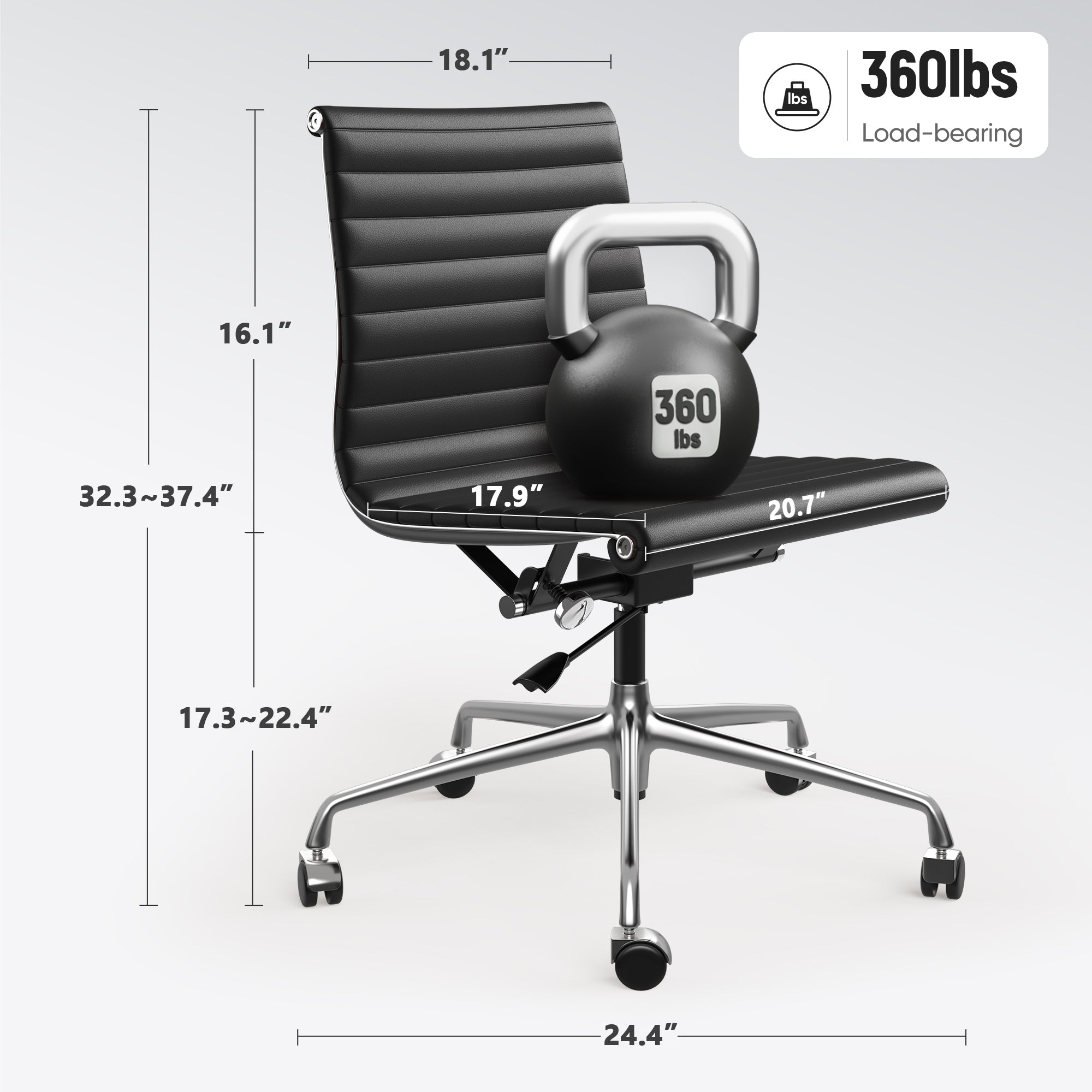 Cottinch Ribbed Office Chair High Back Armless Genuine Leather Ergonomic Desk Chair, Adjustable Height Executive Conference Task Chair Swivel Chair for Home Office