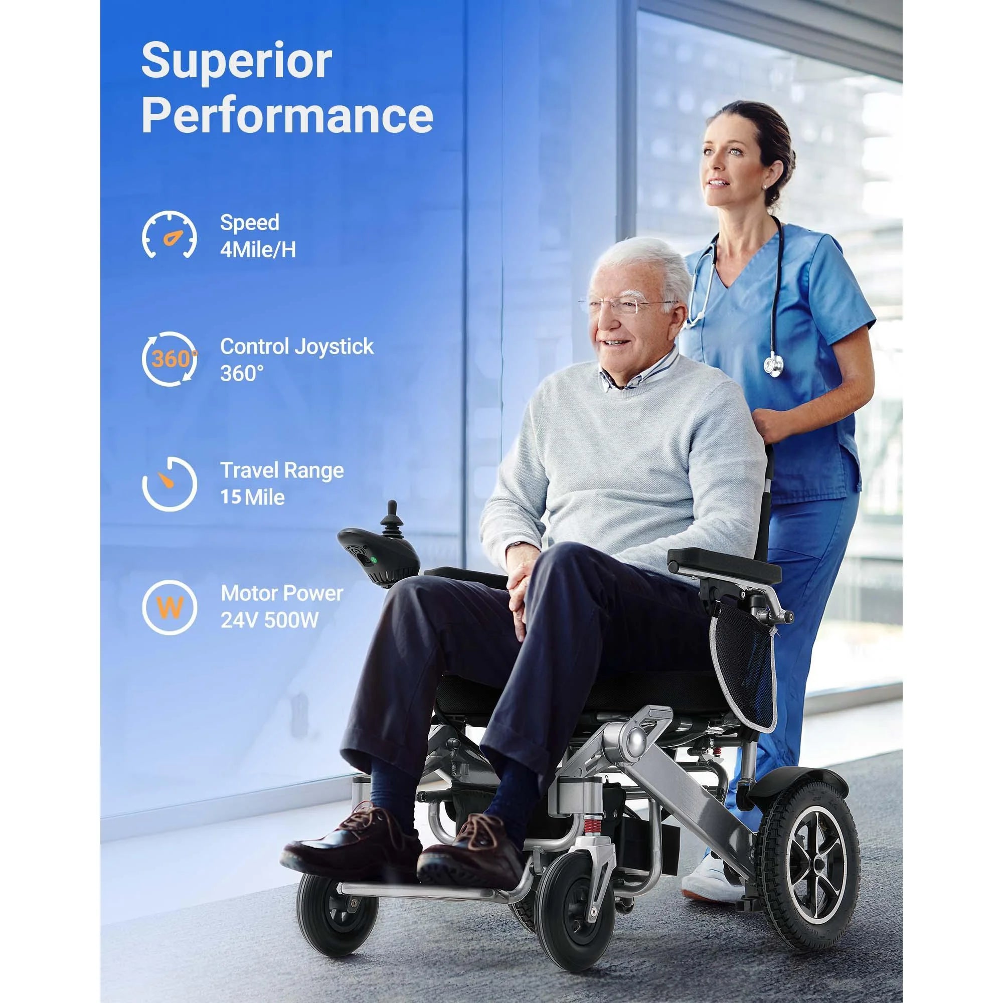 Morrean Electric Wheelchair Power Foldable Motorized Wheelchairs Mobility Scooter for Adults Senior,300 lbs,Black Silver